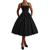 Women Halter Midi Dress Corset Back Layered Tulle Skirt A Line Formal Dresses Wedding Guest Bridal Shower