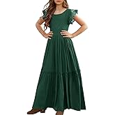 MITILLY Girls Lace Flower Ruffle Sleeve A-Line Swing Wedding Party Maxi Dress with Pockets