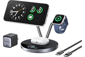 Anker Prime Wireless Charger Stand, Qi2 25W Certified 3-in-1 Wireless Charger, Smart Display with TEC Active Cooling, Dock St