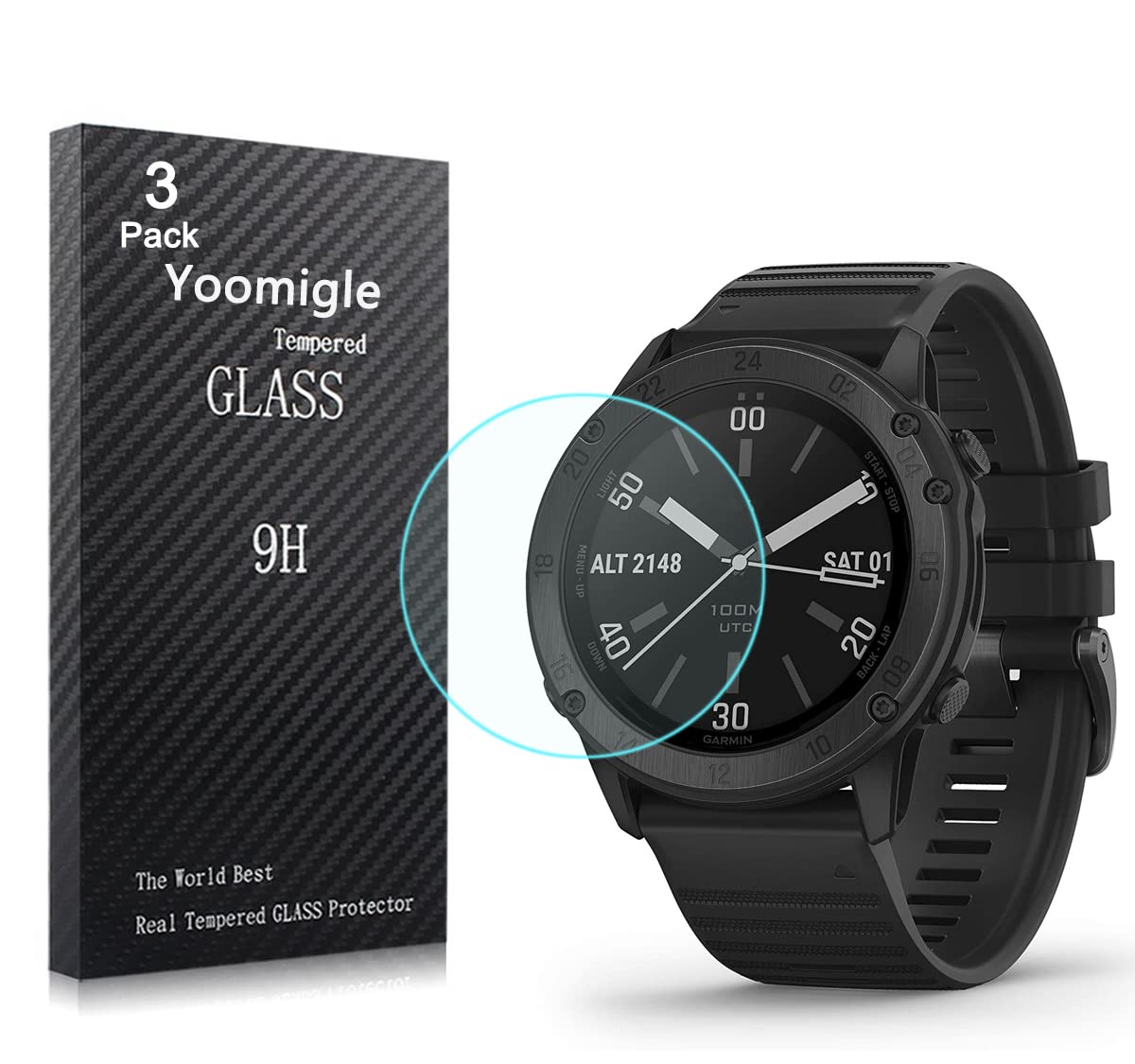 Yoomigle 3 Pack Compatible with Garmin Tactix Delta Sapphire Screen Protector Tempered Glass for Tactix Delta Sapphire Watch Screen Protector Foils Glass 9H 0.3MM Anti-Scratch Bubble Free
