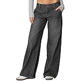 Justalwart Women's Mid Rise Striped Baggy Barrel Jeans Wide Leg Denim Pants