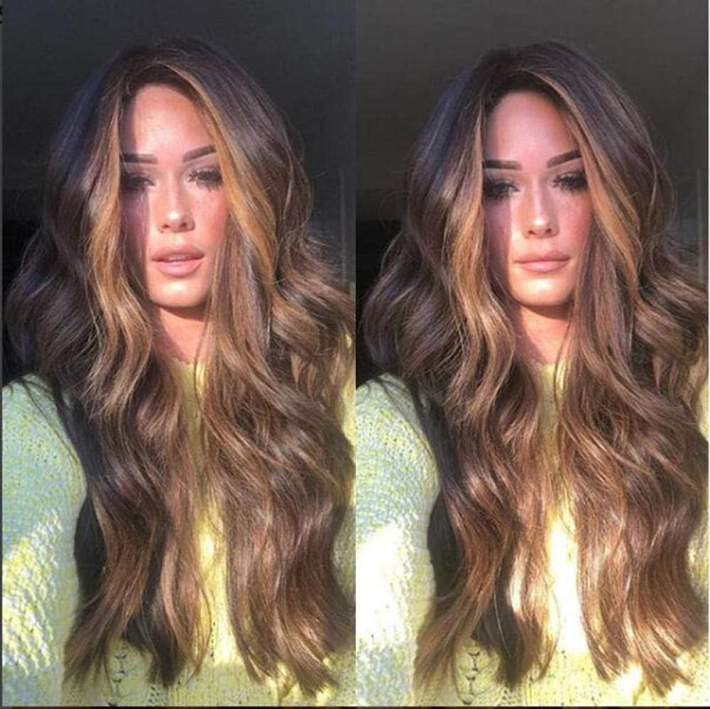 WIGHEhair wigs for women full head Fashion curly hair female highlights dyed large wave chemical fiber hair wig Golden brown