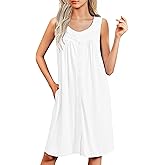 Ekouaer Nightgowns for Women Button Up Sleepshirt Tank Sleeveless Nightshirt Soft Sleepwear with Pockets S-XXXL