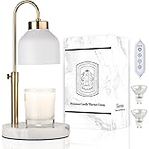 Marble Candle Warmer Lamp with Timer & Dimmer - Adjustable Height Electric Wax Melt Warmer fit for All Jar Candle Sizes, Prem