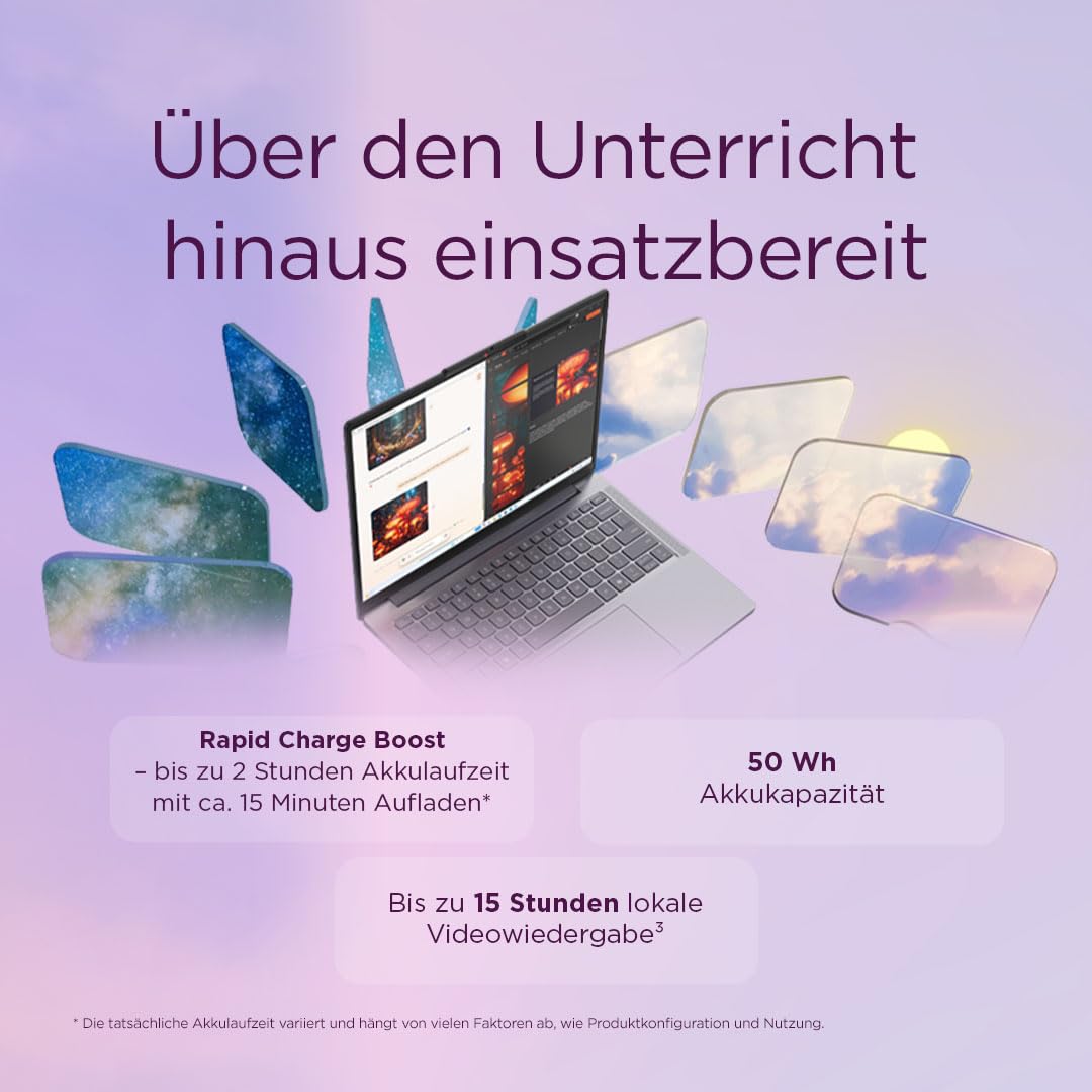 Lenovo IdeaPad Slim 3 Laptop | 15.3" WUXGA Display | AMD Ryzen 5 150 | 512GB SSD | 16GB RAM | AMD Radeon Grafik | QWERTZ | Windows 11 | Luna Grau | 3 Monate Premium Care 4