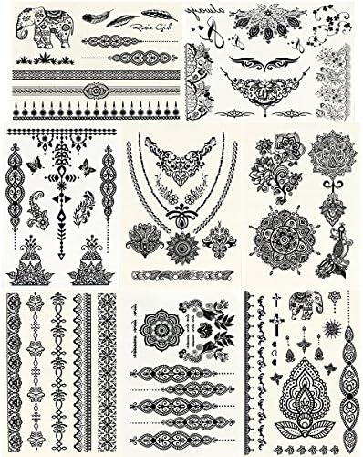 GIFT!! New Tastto 8 Sheets Body Paints Temporary Tattoos Black Lace Stickers for Girls and Women with GIFT