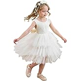 Kismissal Flower Girl Dress Baby Girls V-Back Lace Tulle Toddler Tutu Dress for Wedding Communion Birthday Party