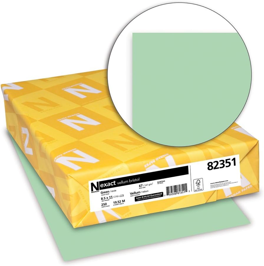 Wausau Paper 82351 Neenah Exact Vellum Bristol, 67 lb, 8.5 x 11 Inches, 250 Sheets, Green : Pastel Paper : Office Products
