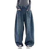 EMMIOL Baggy Jeans Women Wide Leg Y2K Vintage Denim Pants High Rise Boyfriend Dark Wash Pants