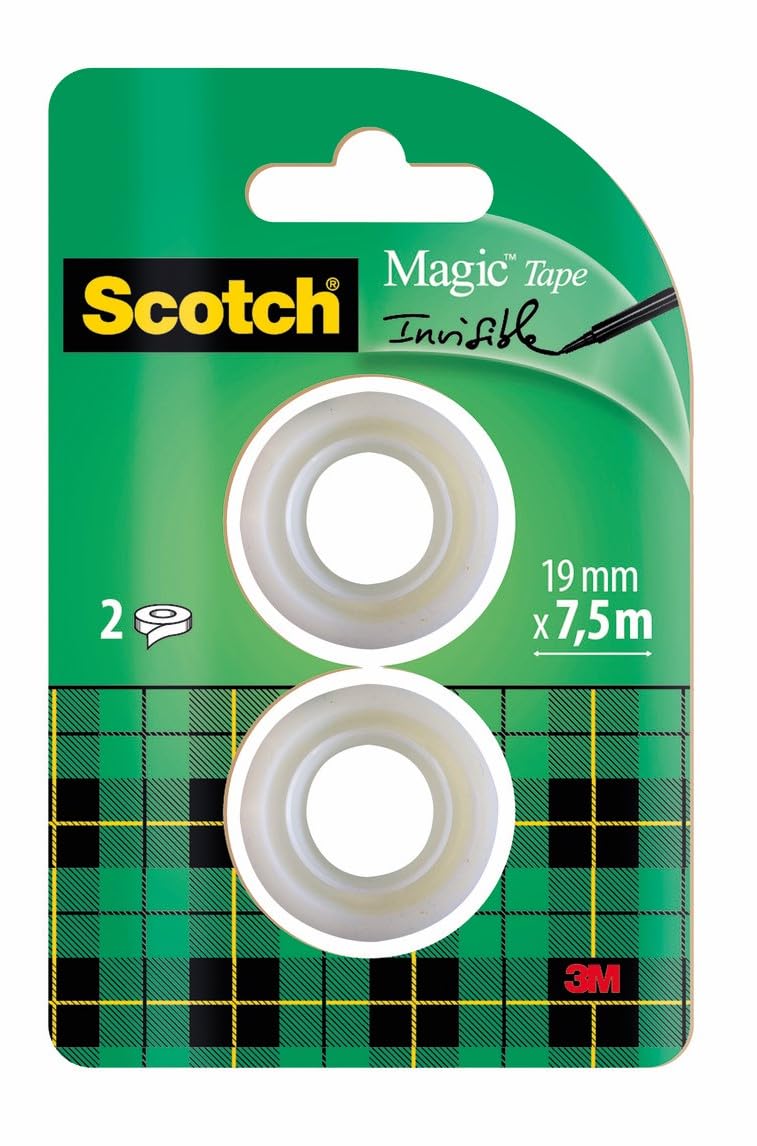 Scotch Magic Tape, Refill Pack, 2 Rolls , 19 mm x 7.5 m - General Purpose Sticky Tape for Document Repair, Labelling & Sealing