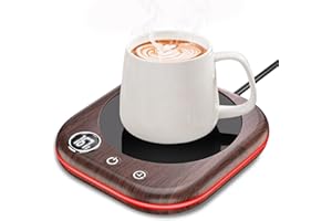 MXMZHXU Mug Warmer,40W Coffee Mug Warmer for Desk with Temperature Display, 4 H Auto Shut Off, 3 Temp Settings & 1-12H Timer, Smart Electric Beverage Warmer for Coffee, Tea, Water, Milk and Coco(Wood Grain)
