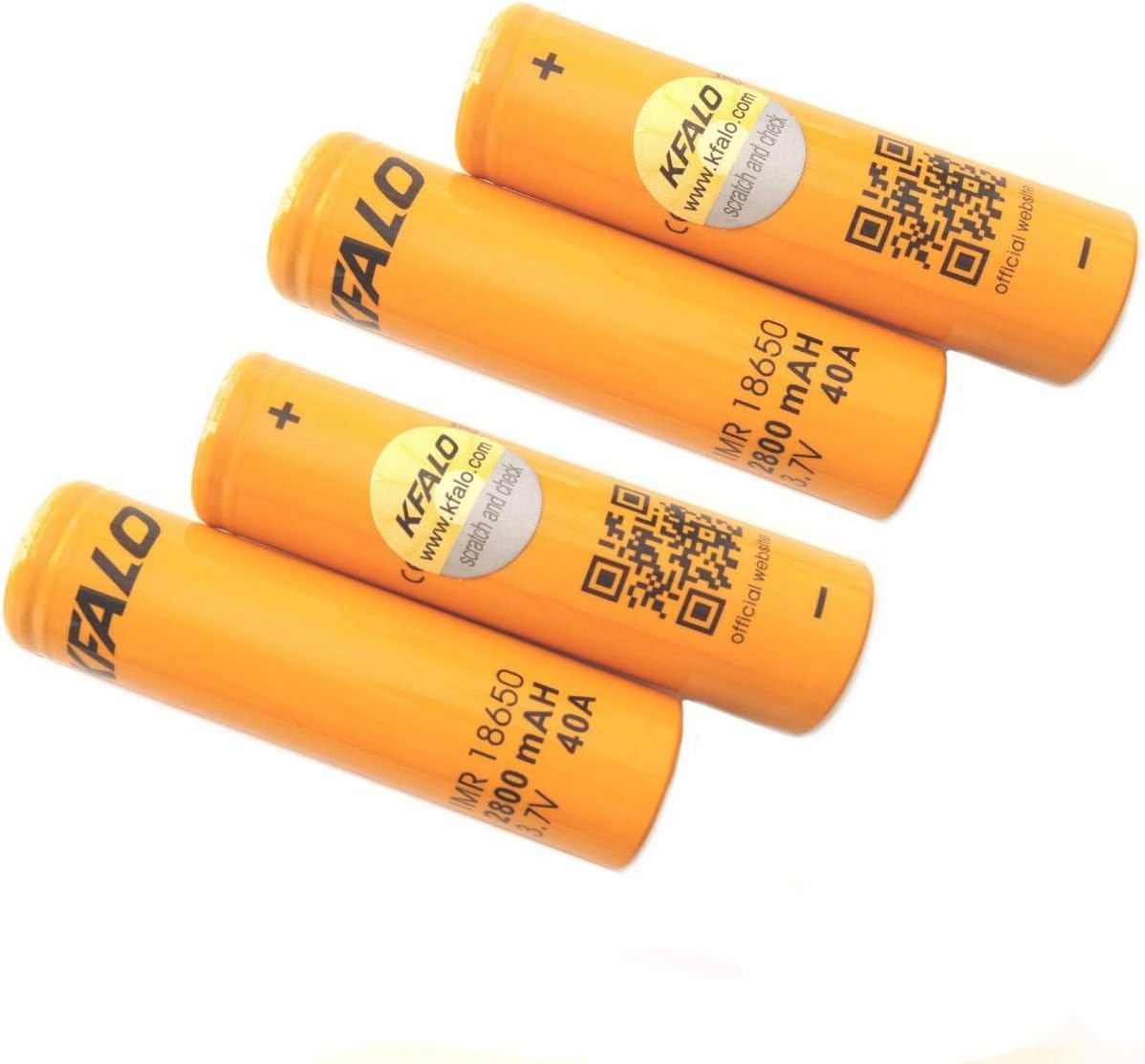 4 Pack of Authentic KFALO2800, 2800mAh 3.7V 40A, Flat Top,18650-Battery, for Flashlight