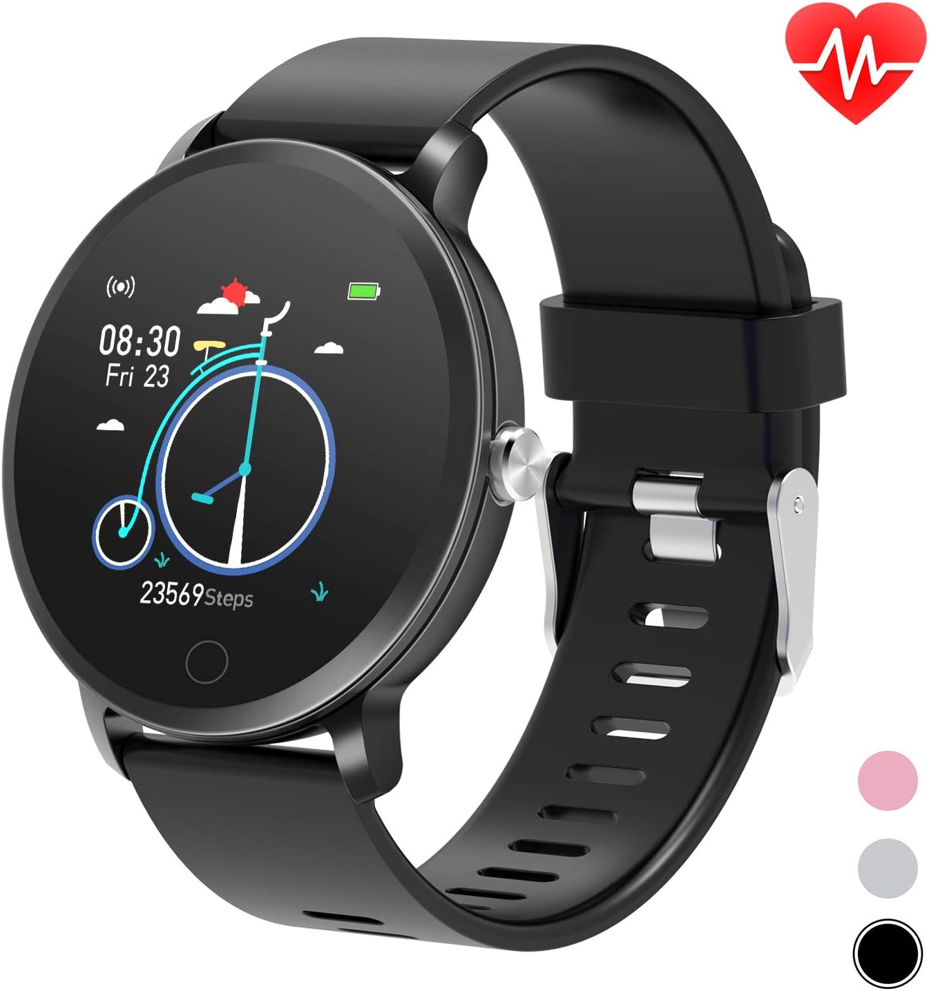 moreFit 1.3” Round Smart Watch with Heart Rate Blood Pressure Monitor, Fitness Tracker Watch Activity Tracker for Men, Waterproof Fitness Watch Sleep Monitor Step Counter Sport Watches for Women