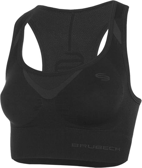 BRUBECK - Sujetador deportivo efecto segunda piel - Fitness Top, negro, talla L, con secado rápido: Amazon.es: Deportes y aire libre