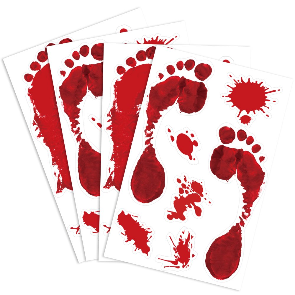 KUUQA 4 Pcs Footprint Clings Horror PVC Stickers for Halloween Decorations
