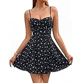VKIHOC Summer Floral Mini Dress Casual Flowy A Line Spaghetti Strap Cute Graduation Short Dresses for Women
