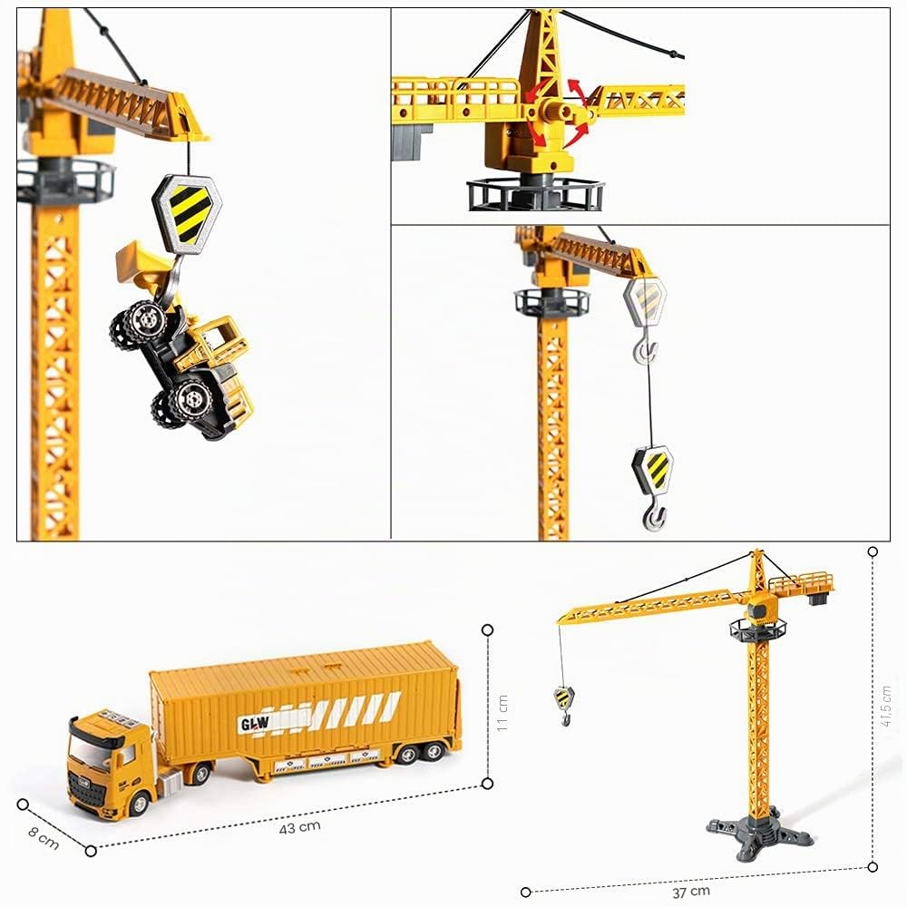OR OR TU Baustellenfahrzeuge Kinder Kran LKW Sandkasten Spielzeug Musik & Lichter 360° Drehung Kinder Kran Bagger Betonmischer Parkhaus Spielzeug für 3 4 5 6 7 8+ Jahre Junge Geschenk 4
