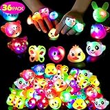 Mikulala Birthday Party Favors for Kids Prizes Flashing 36 Pack LED Jelly Light Up Rings Toys Bulk Boys Girls Gift Blinky Glow in The Dark Party Supplies with 100 Glow Stars 9 Color 9 Shape