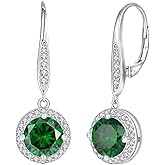 JO WISDOM Women Dangle Earrings,925 Sterling Silver Dangle Birthstone Gemstone Earrings 8MM Cubic Zirconia,Leverback Jewelry for Women
