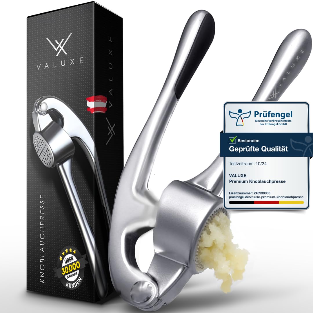 VALUXE® Knoblauchpresse spülmaschinenfest mit kraftvoller Hebelwirkung - Praktische Knoblauch-Presse - Profi Garlic Press Crusher, Handpresse hochwertig & robust