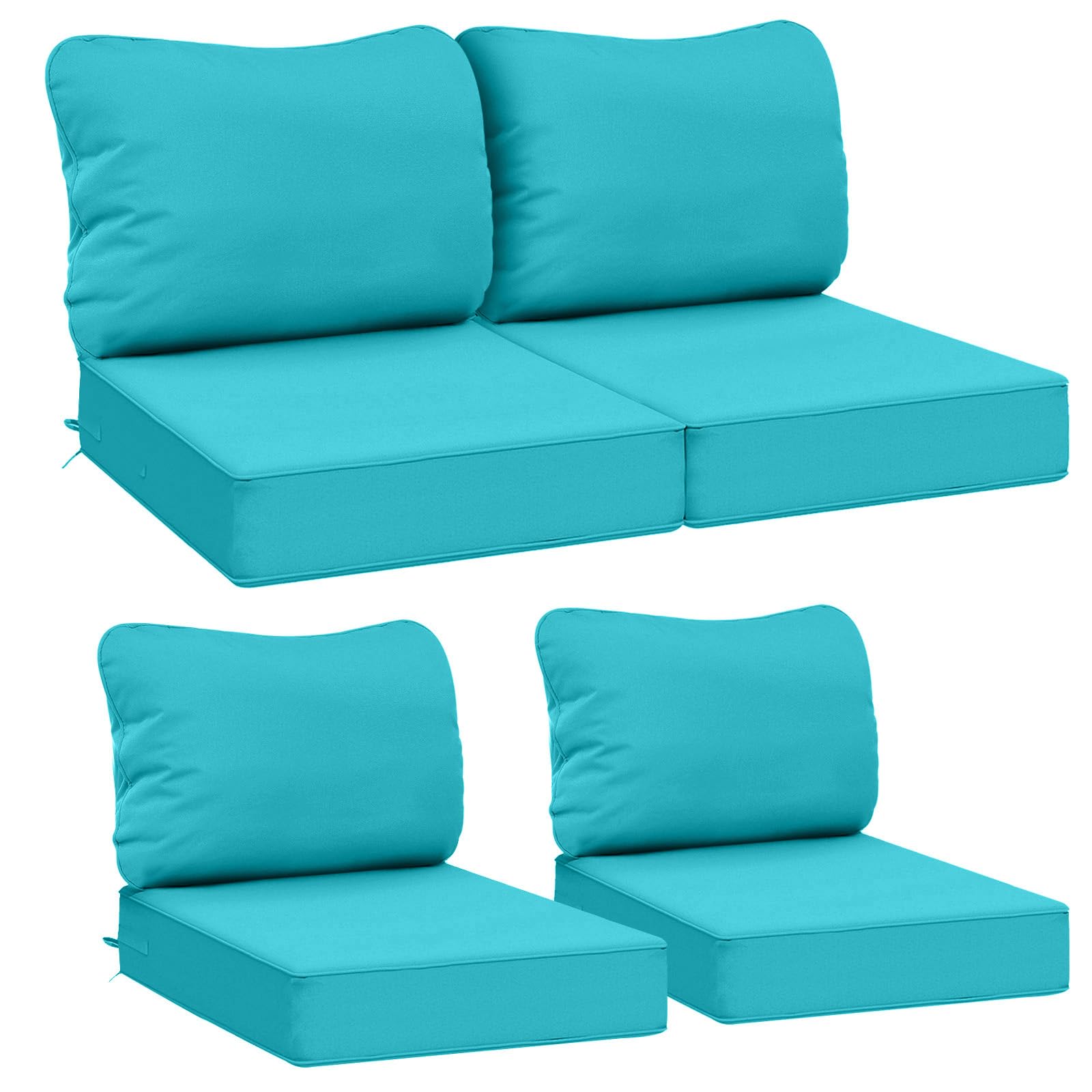 AAAAAcessories Outdoor Deep Seat Cushions, Waterproof, Fade-Resistant Patio Furniture Replacement Cushions, 24" x 24" x 5", Set of 4, Turquoise Blue Image AAAAAcessories Outdoor Deep Seat Cushions, Waterproof, Fade-Resistant Patio Furniture Replacement Cushions, 24" x 24" x 5", Set of 4, Turquoise Blue Image