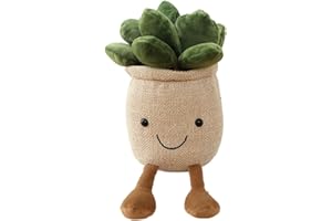 FAVOSTA Cute Succulents Plush Toy, 9.8'' Potted Plant Stuffed Plush, Soft Fluffy Succulents Throw Pillow, Plush Toy for Kids Girls (Khaki - Succulent, 25cm/9.8inch)