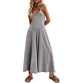 Cicy Bell Womens Casual Wide Leg Jumpsuits Summer Spaghetti Strap Sleeveless Cut Out Loose Long Pant Rompers with Pockets