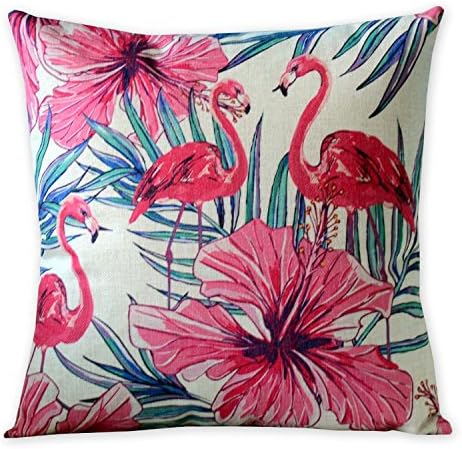 Summer Style Flamingo and flower Cotton Linen Pillowcase American Luxury Cushion Decorative Pillows Home Décor Sofa Throw Pillow Cover Lover Gift Almofada