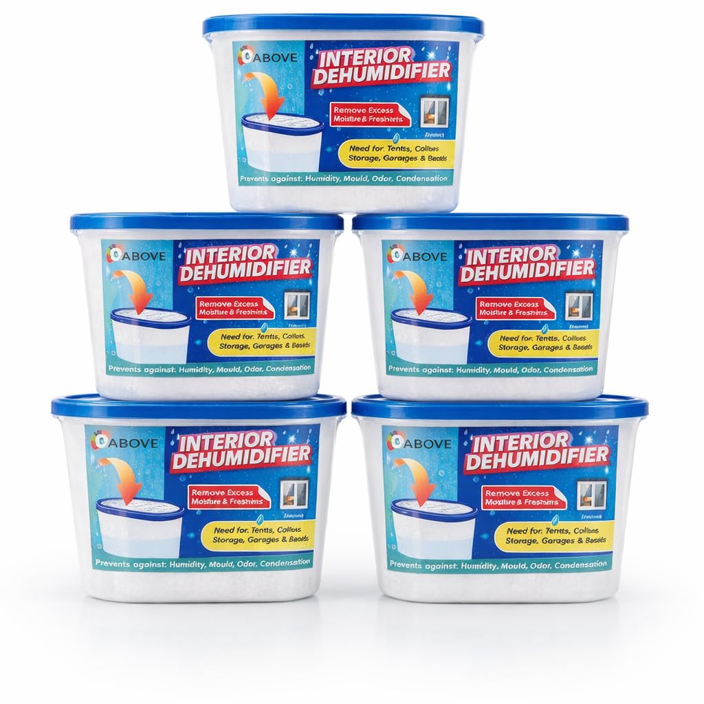 1ABOVE Dehumidifier 500ml Pack of 5 | Condensation Remover Moisture Absorber, Dehumidifiers for Damp, Mould, Moisture in Home, Kitchen, Wardrobe, Bedroom, Caravan, Office, Garage, Basement
