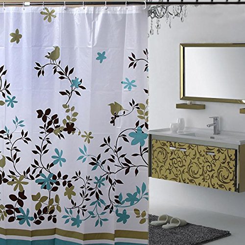 I-Choice Decorative PEVA Mildew Free Water Repellant Shower Curtain 72x72 Comes With 12 Hooks (Birds and Leaves)