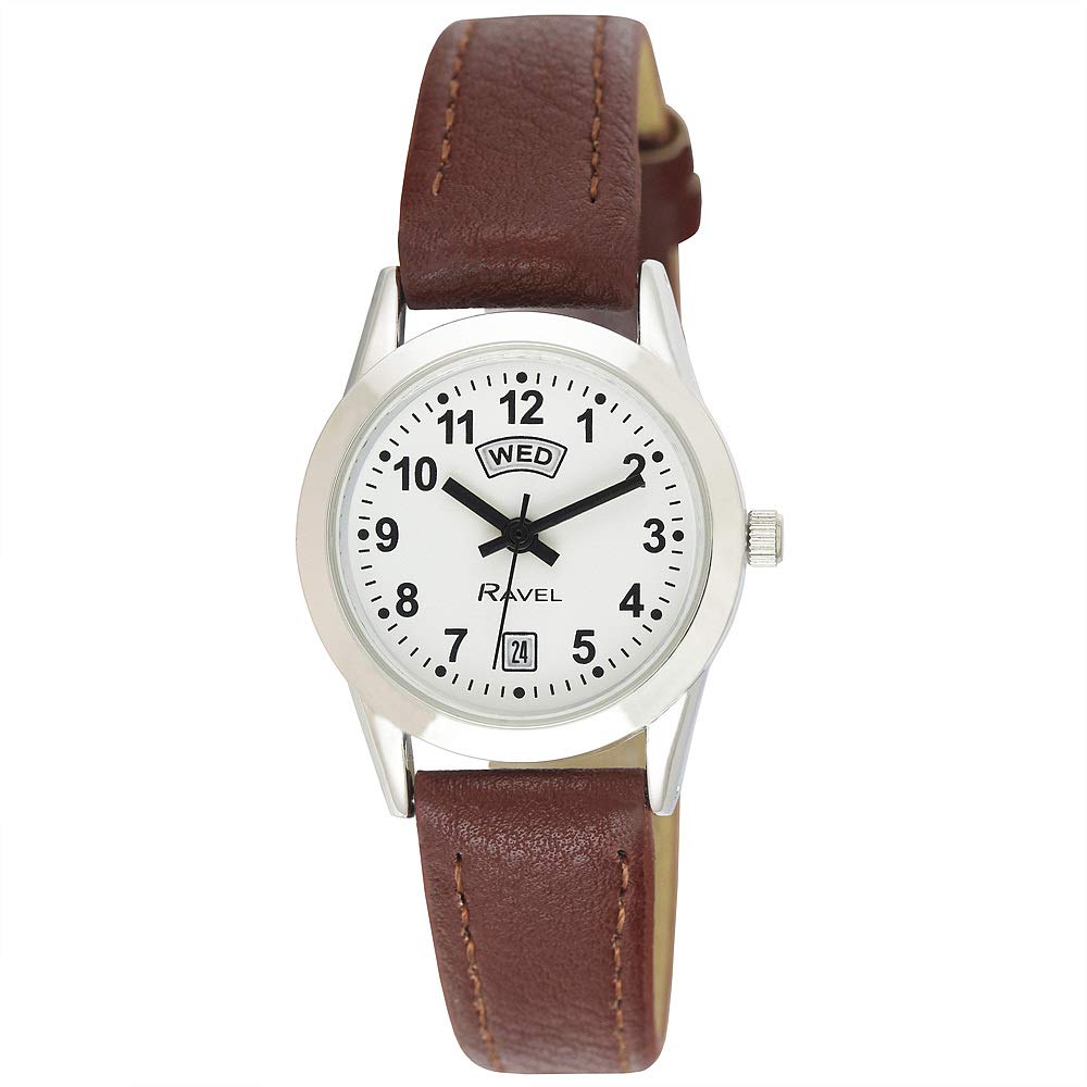Ravel Women's Classic Day-Date Calendar Watch - Brown/Silver Tone