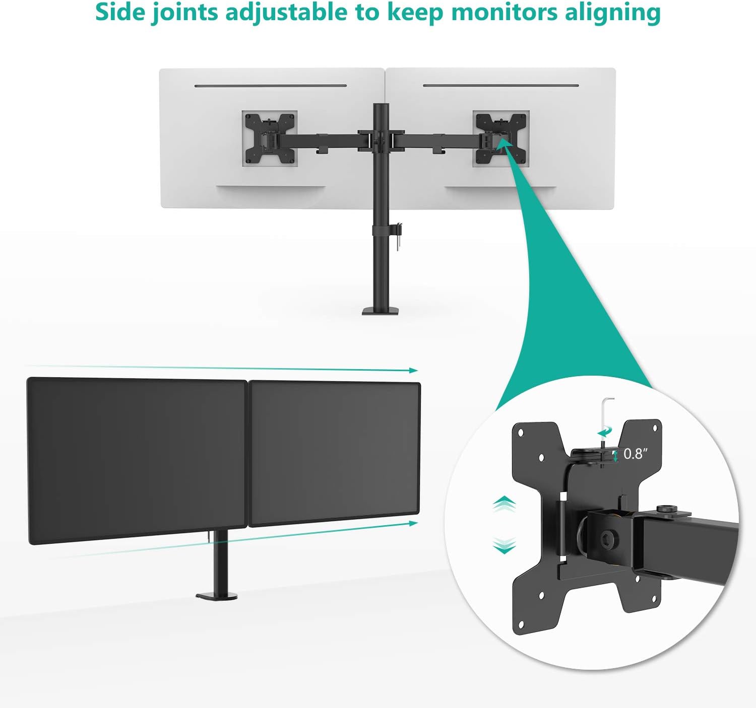 WALI Dual LCD Monitor Fully Adjustable Desk Mount Stand Fits 2 Screens up to 27 inch, 22 lbs. Weight Capacity per Arm (M002), Black : Office Products
