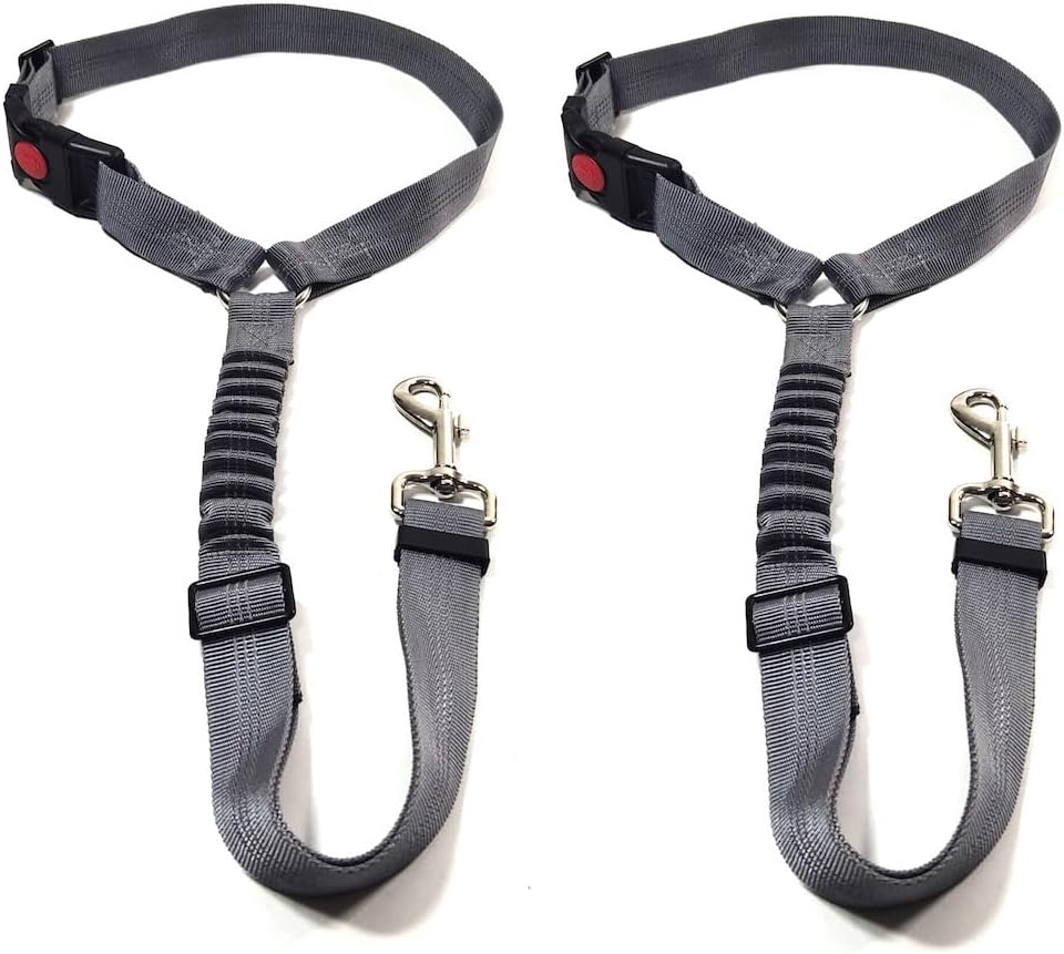 GoBuyer Dog Car Headrest Seat Belt 2 Pack Adjustable Heavy Duty Nylon Grey