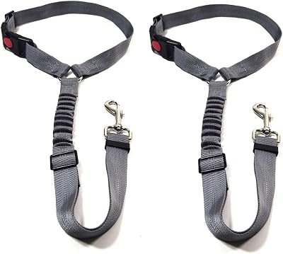 GoBuyer Dog Car Headrest Seat Belt 2 Pack Adjustable Heavy Duty Nylon Grey