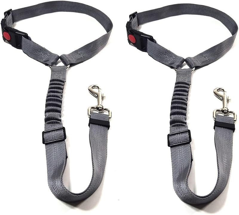 GoBuyer Dog Car Headrest Seat Belt 2 Pack Adjustable Heavy Duty Nylon Grey