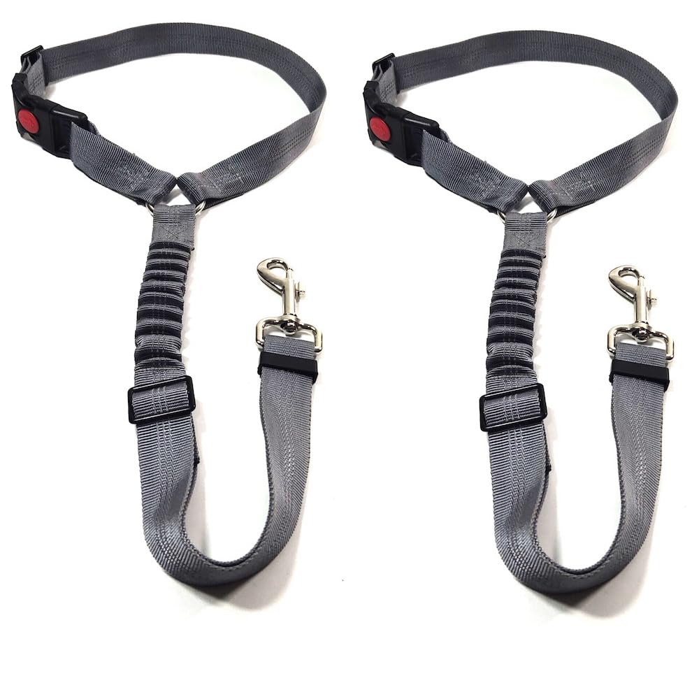 GoBuyer Dog Car Headrest Seat Belt 2 Pack for Pet Dogs Safety Harness Travel Accessories in UK, with Adjustable Heavy Duty Nylon and Anti Shock Elastic Bungee Buffer (Grey)