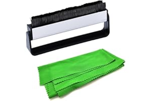 Emiif Vinyl Record Brush Cloth Set with Anti-Static Carbon Fiber Cleaner for Music Lovers, Includes Cotton Cleaning Cloth, Bl