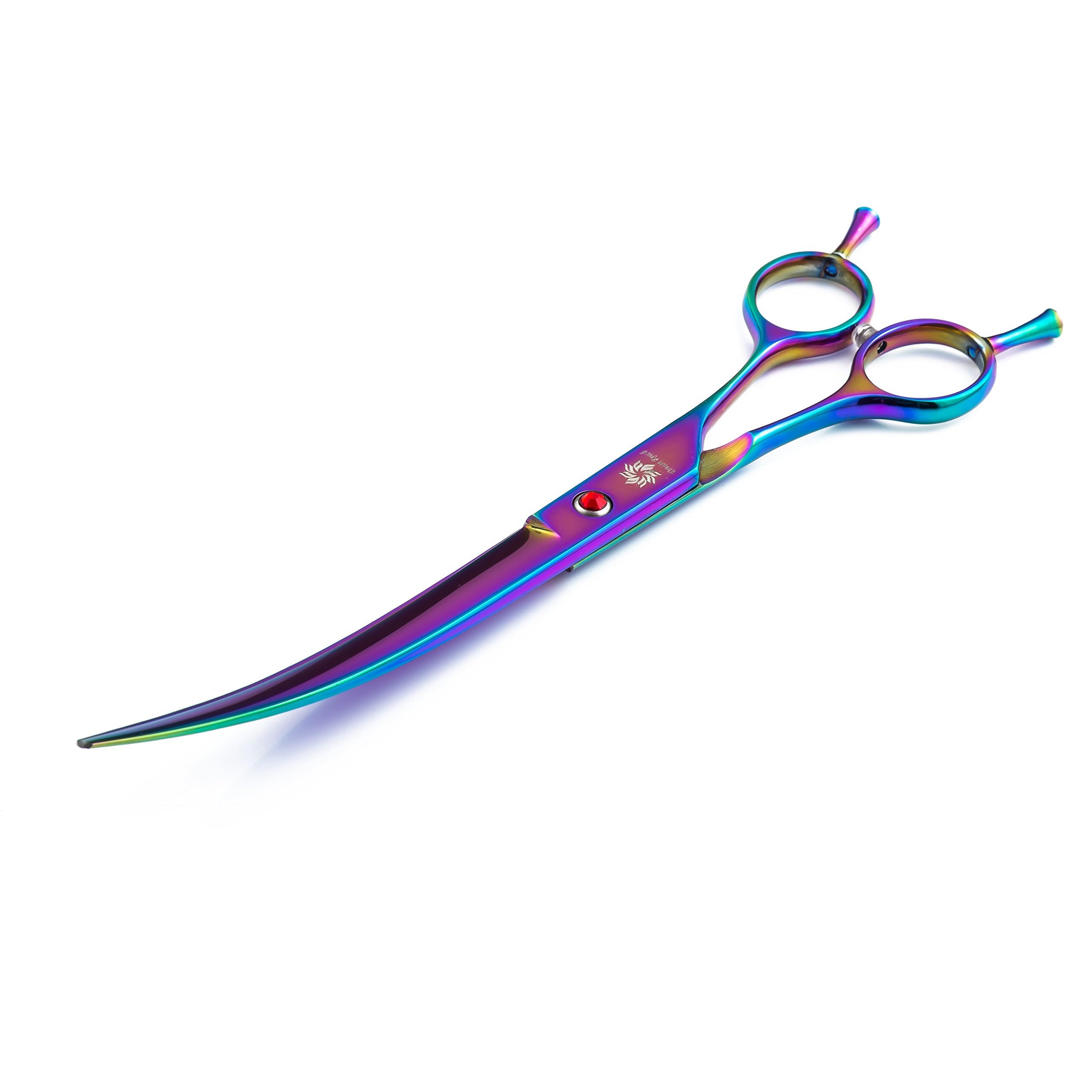 Dream Reach 8 Inches Professional Pet Grooming Curved Scissors, 440C Japanese Steel Straight & Curved & Thinning & Chunker Shears/Scissors for Dog Cat and More Pets（Rainbow）(8” Curved Scissors - 01)