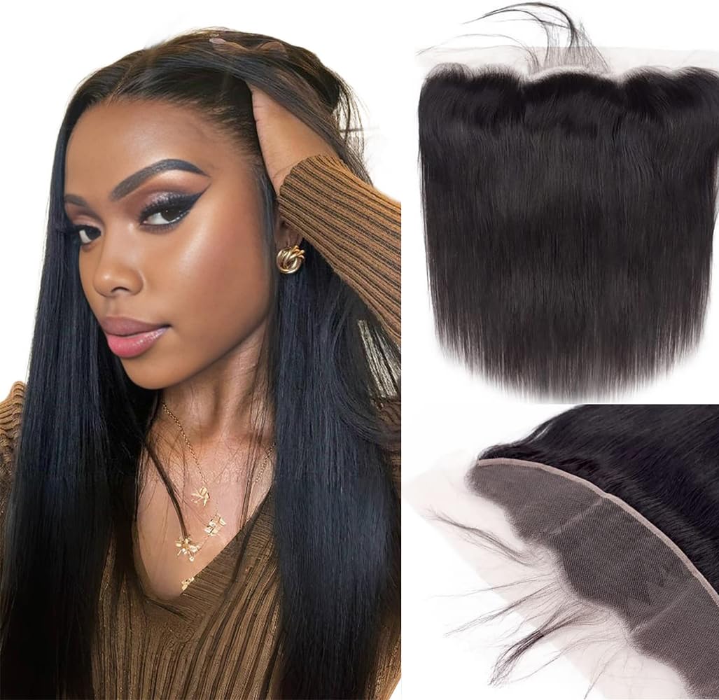 13x4 Lace Frontal Closure Straight Ear to Ear HD Lace Frontal Pre Plucked Brazilian Virgin Human Hair Frontals Free Part Hair Extensions Natural Black 20 Inch — image 1