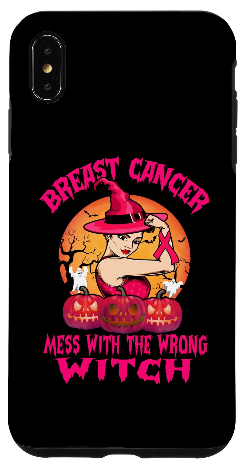 iPhone XS Max Breast Cancer Mess With The Wrong Witch Halloween Ribbon Case