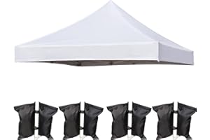 LIUJIAYI 10x10 Canopy Replacement Top Cover for Pop Up Canopy Tent, Industry-Leading 3000mm Water Resistance, 500D Heavy Duty Waterproof with Silver Coating, UV Protection, 4 Sandbags, White
