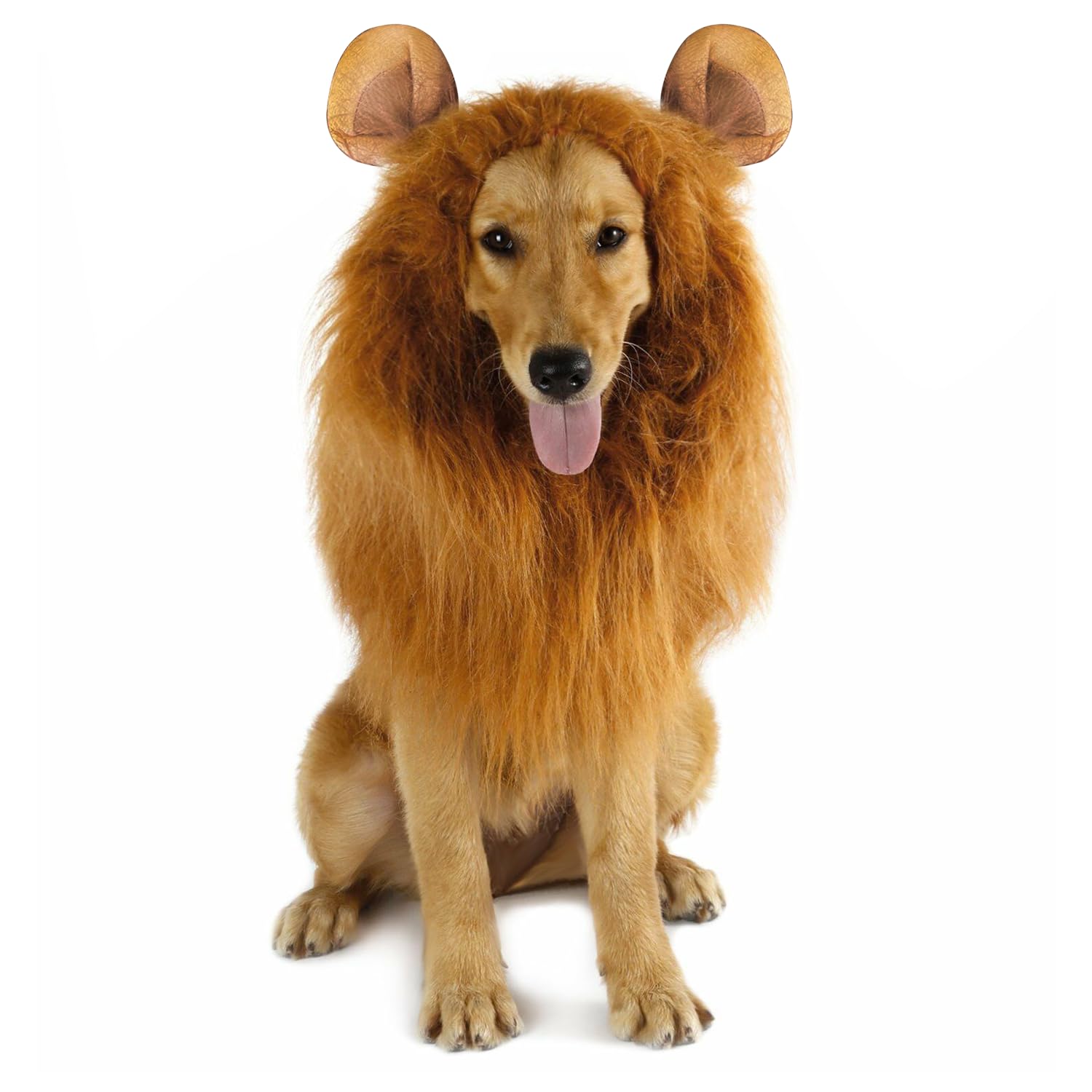 Photo 1 of Dog Lion Mane - Halloween Realistic & Funny Lion Mane for Dogs - Complementary Lion Mane for Dog Costumes - Lion Wig for Medium to Large Sized Dogs Lion Mane Wig for Dogs