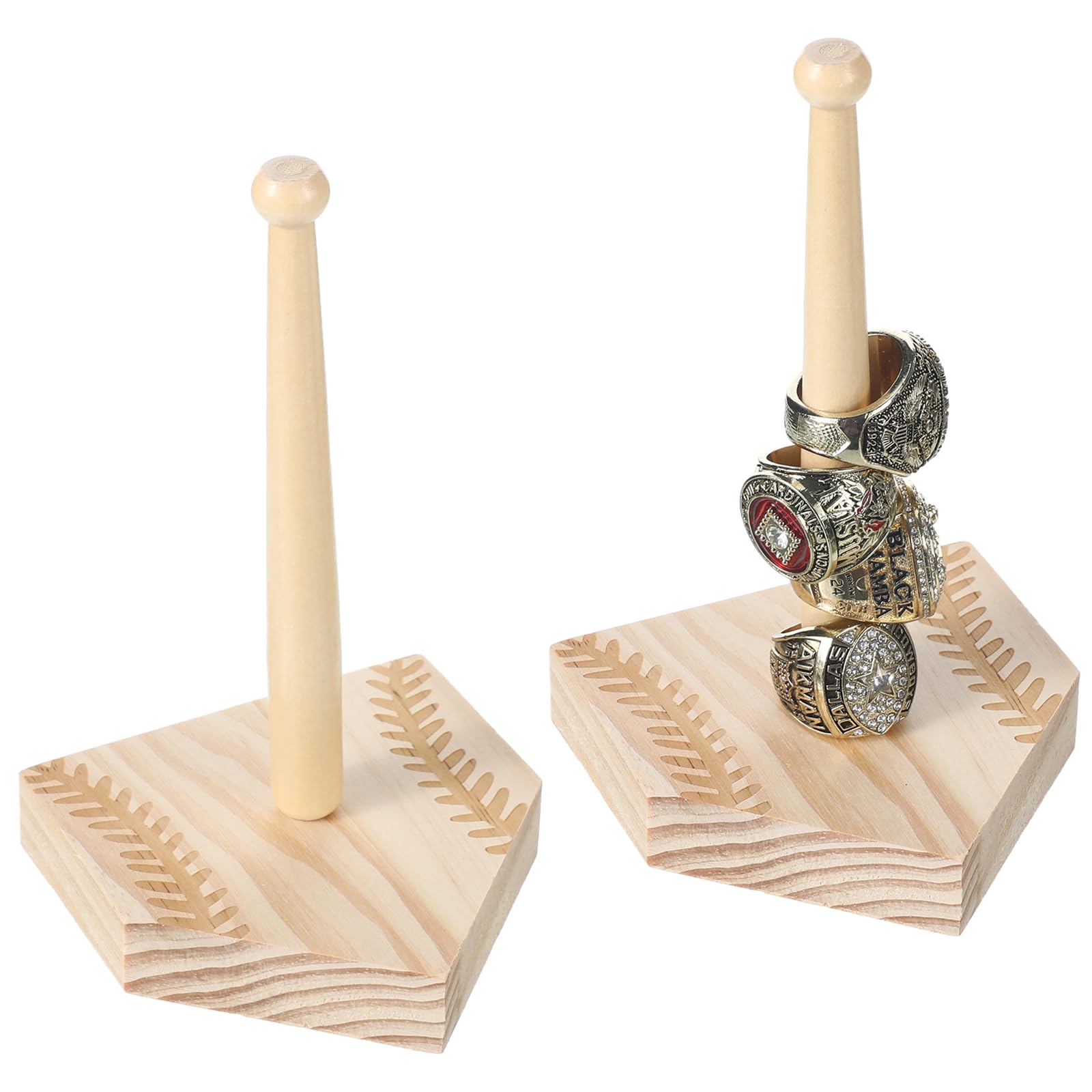 Photo 1 of Beeveer 2 Sets Baseball Wooden Ring Holder Softball Championship Ring Baseball Bat Prize Holder Stand Display Stand Stacked Prize Storage Organizer Birthday Gift for Kids Dad Grandpa