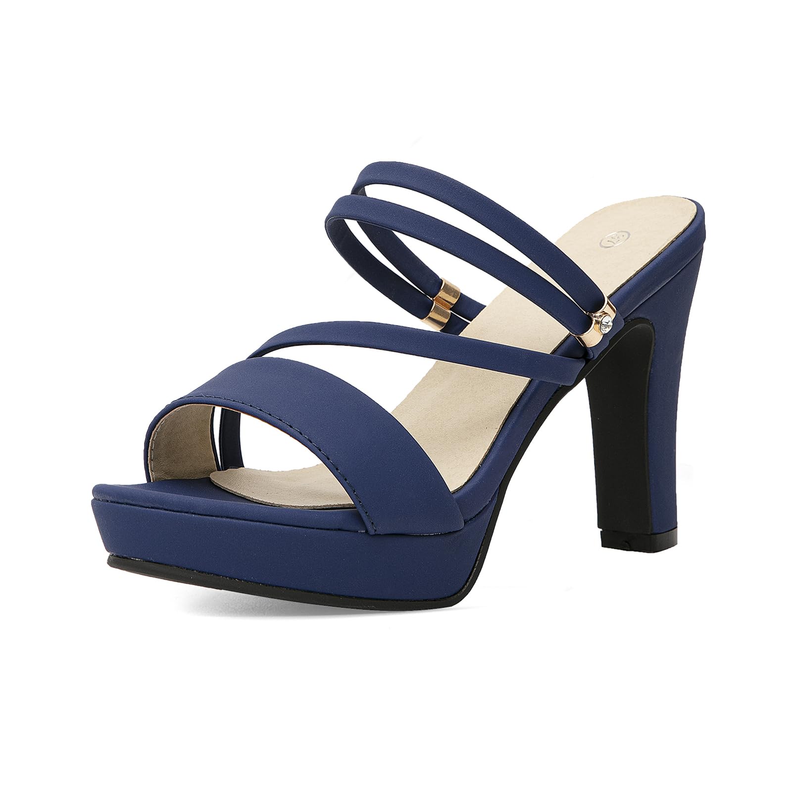 Photo 1 of getmorebeauty Women's Chunky High Heels Slingback Sandals Open Toe Ankle Strap Slip On Platform Dress Shoes (Navy Blue US9)