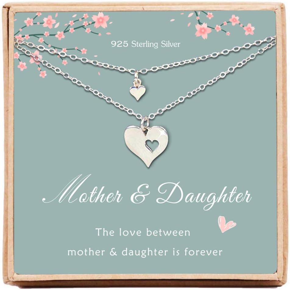 Sterling Silver Mother Daughter Necklace Set for 2 - Cutout Heart Necklaces - Mommy Daughter Necklace
