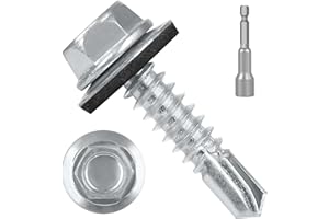 KVOHLUM #10 x 3/4" (50 PCS) Metal Roofing Screws with Rubber Washer, Hex Head Self Tapping Screws for Metal, Self Drilling Sheet Metal Screw, Hex Bit Socket Included