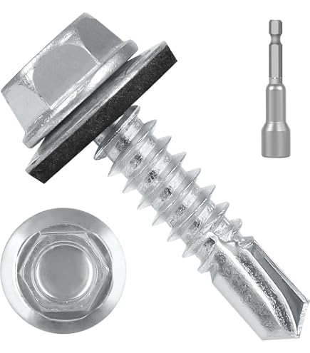 Strong-Point Screws #9 X 15 TPI Hex Washer Head Roofing Screws – Strong-Shield Coated, Bonded Washer, Carbon Steel