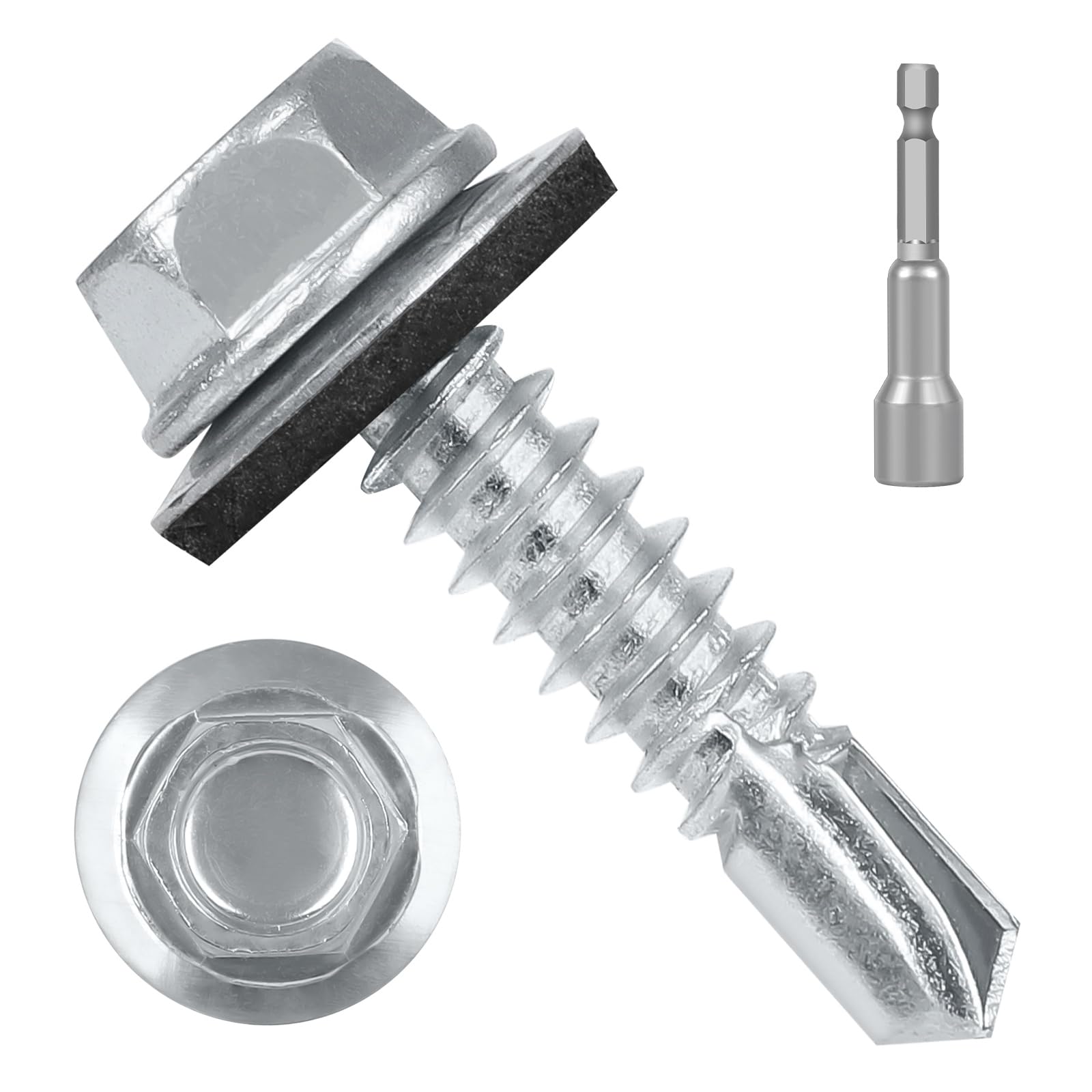 Photo 1 of #10 x 3/4" (200 PCS) Metal Roofing Screws with Rubber Washer, Hex Head Metal to Wood Self Tapping Siding Screws, Self Drilling Sheet Metal Screw, Hex Bit Socket Included
