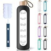PROBTTL 25 oz Glass Water Bottles - Time Marker Motivational Borosilicate Glass Water Bottle With Silicone Sleeve and Bamboo Lid, Leak Proof, Reusable, BPA Free (Black)