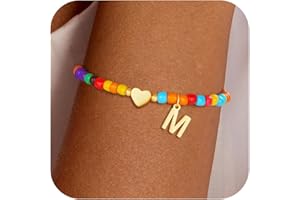 Eaciy Colorful Initial Bracelets for Women Girls - Trendy Beaded Heart Initial Bracelet Teen Girl Gifts Trendy Stuff Bohemian Gold Letter Bracelet Personalized Gifts for Women Girls Jewelry